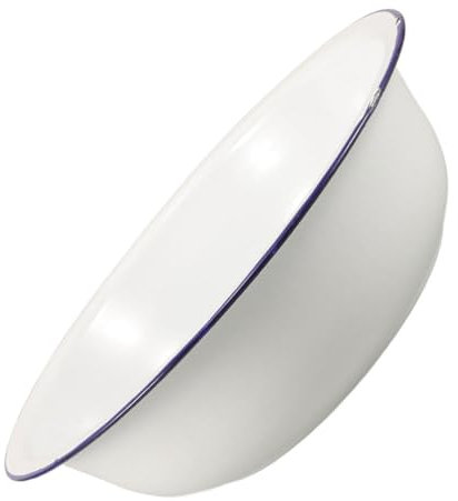 IWOWHERO Emaille Schüssel 32 Cm Große Emaille Rührschüssel Weißes Emaille Geschirr Mit Blauem Rand Vintage Emaille Suppenschüssel Für Obstsalat Nudelessen