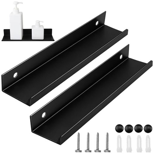 2 Stück Wandregal Metall Schwarz,Metall Kleines Wandregal 2er Set,30cm Badezimmer Regal Duschkorb,Badezimmer Regalbrett für Wohnzimmer, Küche, Schlafzimmer, Büro