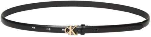 Calvin Klein Damen Gürtel Buckle 1,5 cm Schmal, Schwarz (Black/Antique Light Gold), 65 cm