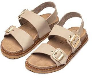 Yokono Sandalias Planas de Mujer de Piel BOLUS-252 Beige | Zapatos Mujer Primavera-Verano | Piel Vacuna Nobuck | 2 CM