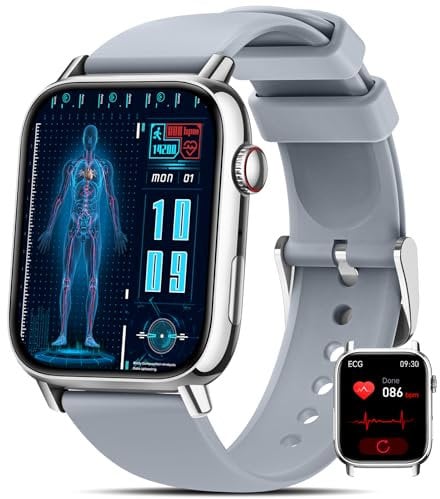 BANLVS 2025 Smartwatch Herren Damen mit 𝐁𝐥𝐮𝐭𝐳𝐮𝐜𝐤𝐞𝐫/EKG/HRV, 1,83 Gesundheitsuhr mit Pulsuhr, SpO2, Schlafmonitor, Blutdruck 145+ Sportmodi IP68 Fitnessuhr Schrittzähler iOS Android Silber