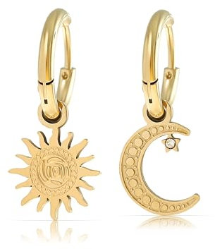 Made by Nami Set Ohrringe Gold Hängend mit Sonne & Mond Anhänger Ohrringe Set aus Chirugischem Edelstahl Boho Schmuck Damen Hypoallergen Wasserfester Schmuck