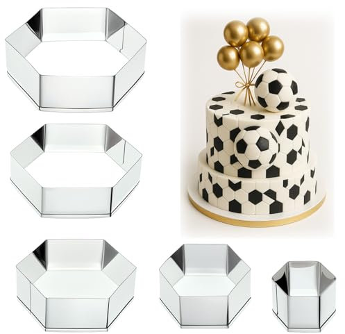 5 Stück Ausstechformen Hexagon Edelstahl Plätzchen Ausstecher Set 5 Größen Fußball Muster Keks Ausstecher Küchen Zubehör für DIY Fussball Plätzchen Dessert Torten Dekorieren Fondant Weihnachten Geburt