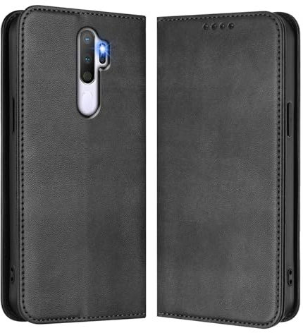 HAOYE Funda para OPPO A9 2020 / A5 2020, Carcasa Billetera de TPU y Cuero con Ranuras para Tarjetas/Bloqueo RFID/Cierre Magnético/Soporte - Negro