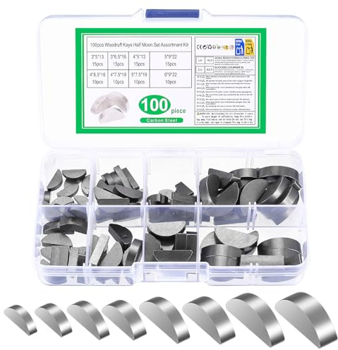 But the cow 100 Pz Sedi chiavette, Set di Chiavi a Mezzaluna, Chiavi a Testa Tonda Woodruff da 3-4-5-6 mmChiavi di Comando, kit assortimento puleggia volano albero motore