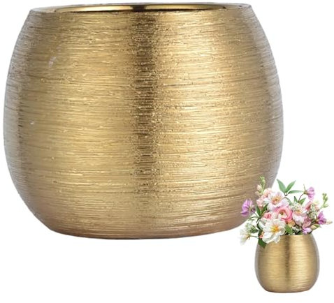 Muzrunq Ceramic Pots for Plants, Gold Flower Pot with Anti-Slip Bottom, Elegant Home Decor for Indoor, Outdoor
