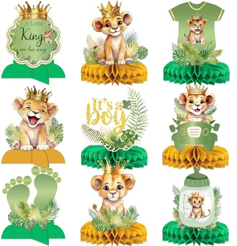 9 decorazioni per baby shower a forma di leone – A Little King Is On His Way Baby Shower Safari centrotavola per tavoli leone decorazioni rivelazione genere