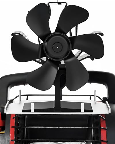 TITECK Ventilateur de poêle à bois alimenté par la chaleur : ventilateur de cheminée avec plateau de support fixe sur chauffage au propane - Ventilateur thermique à 6 pales pour bois / brûleur à bois