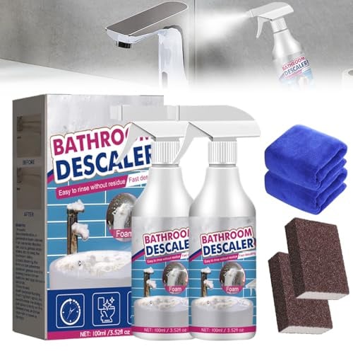 Bathroom Descaler Spray,2025 Upgrade Reiniger für hartnäckige Flecken,Schaumreiniger fürs Badezimmer, Duschreiniger Gegen Kalkablagerungen,Badezimmer-Entkalker-Spray (2, 100ML)