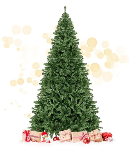 COSTWAY Albero di Natale 180/225/270 cm, Albero di Natale Artificiale con 1000/1346/2132 Rami Densi e Base in Metallo con Cuscinetto Antiscivolo, Ideale per Casa e Negozio (270 CM)