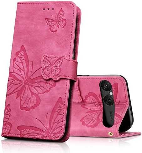 CXTcase Handyhülle für Sony Xperia 10 VII Hülle, PU Lederhülle, Rosenrot | Klapphülle mit Kartenschlitzen & Kickstand, Flip Case Schutzhülle für Sony Xperia 10 VII