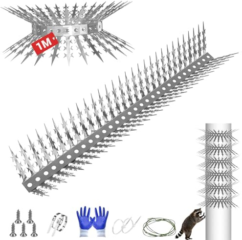 Marderabwehr Fallrohr Waschbär Abwehr,Marderslchutz,Taubenabwehr Spikes | Zweiseitig für Dachboden,Dachrinne,Balkon,Haus&Garten,Vertreiben Waschbären,Katzen Vögel&Fuchs, Edelstahl,Schneidbar(100cm)