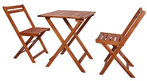 Tonture 3-TLG. Bistro-Set Klappbar aus Akazien-Massivholz, 60x60x73cm Gartentisch & 2 Stühle, Ölfinish, für Balkon, Terrasse, Garten, platzsparend, witterungsbeständig