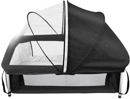 Kedia Babybetten mit Moskitonetz, Beistellbett, Reisebett Baby, Baby-Spielbett, Tragbares Kinderreisebett (Klappbar-Schwarz)