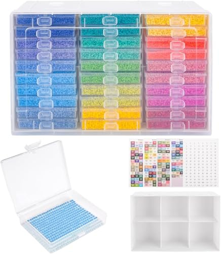 TOSUTO Diamond Painting Förvaringslåda Set, Förvaringsbehållare för diamantmålning, Inklusive färgetiketter, Lämplig för diamanter, strass och pärlor, perfekt för DIY-hantverk