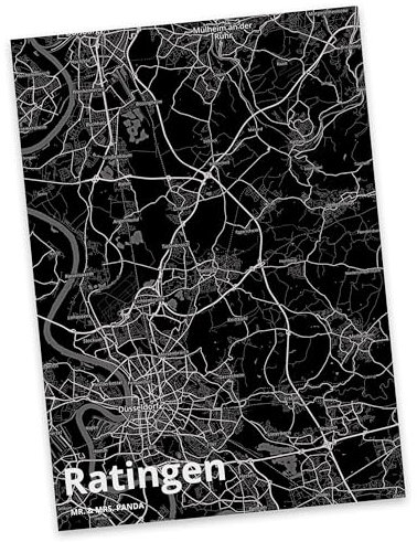 Mr. & Mrs. Panda Postkarte Ratingen - Geschenk, Einladung Geburtstag, Stadt Dorf Karte Landkarte Map Stadtplan, Städte, Ansichtskarten, Stadt, Dorf,