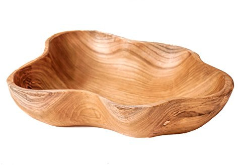 Windalf Natur Teakholz-Schale FLORY 25 cm Rustikale Holzschale Küchendeko Obstschale Geschenkkorb Salatschale Brotkorb Handarbeit Wurzelholz