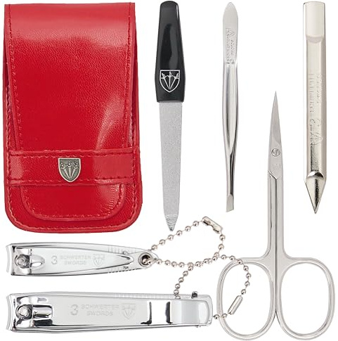 3 Swords Germany - brand quality 6 piece manicure pedicure set for nail care scissors clipper with case by 3 Swords Germany - red