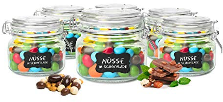 Sendez 2-12 pieces preserving jars 500 ml with swing top, blackboard chalk storage jar, Glass, transparent, Pack of 2
