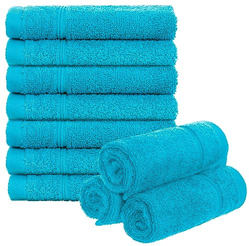 Brandsseller Lot de 10 Serviettes de Toilette 30 x 30 cm Lavettes en Éponge Serviette pour Invité avec Boucles de Suspension Coton 470 g/m² Salle de Bain Ménage - Turquoise