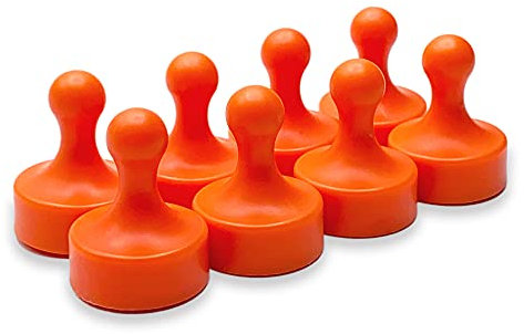 GLASSBOARD STUDIO Leistungsstarke Neodym-Magnete in Bauerform – starker Kühlschrank-/Kühlschrank- und Whiteboard-Magnet, ideal für Büro, Küche, Basteln – Seltene Erden, strapazierfähig (8, Orange)