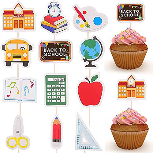 ENYACOS Schulanfang Dekorationen, Cupcake Topper Dekorationen für Einschulung Tortendeko Schuleinführung Kuchen Dekorationen, für Junge Mädchen 1. Schultag Schulanfang Party Deko (C)