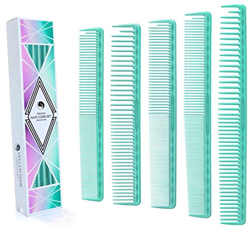 Vellen Hair Lot de 5 peignes de coupe ultimes pour homme et femme, matériau PEI incassable à 221,1 °C, résistant à la chaleur, pour coiffeurs… (menthe)