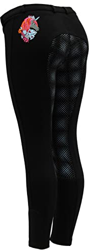 Autumnn Equestrian Jodphurs Jodphurs - Jodhpurs per bambini, in silicone, per bambini e ragazze, con fondo elastico, Nero/Blu Cielo, 24W