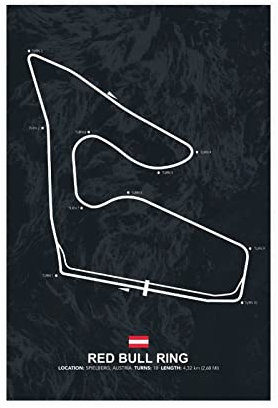 FISH DRAGATE Red Bull Ring F1 Track Leinwand Poster Wandkunst Dekor Druck Bild Gemälde für Wohnzimmer Schlafzimmer Dekoration Rahmen Stil 30 x 45 cm