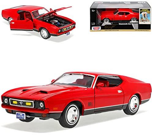 Motormax Ford Mustang I Coupe Mach I Rot 4. Generation 1970-1973 J. Bond 007 Diamantenfieber 1/24 Modell Auto