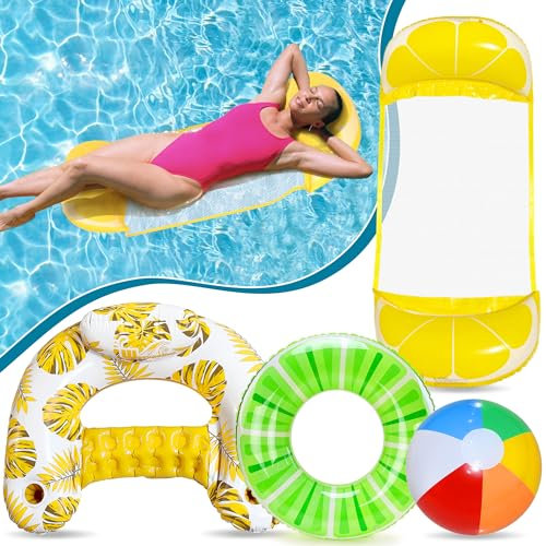 Lubibi Fauteuil Gonflable de Piscine,Matelas Gonflable Piscine,Hamac Gonflable,90CM Anneau de Natation Gonflable,Ballons de Plage gonflables,Beach Ball,Jouet Gonflable pour Piscine, Adultes et Enfants