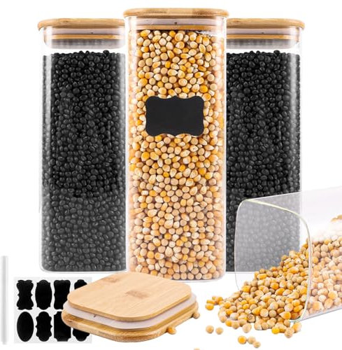 JMIATRY Lot de 4 Bocaux en Verre 2000 ml, Bocaux en Verre Hermétique, Bocal en Verre avec couvercle pour Céréales, Cornflakes, Sucre, Spaghetti