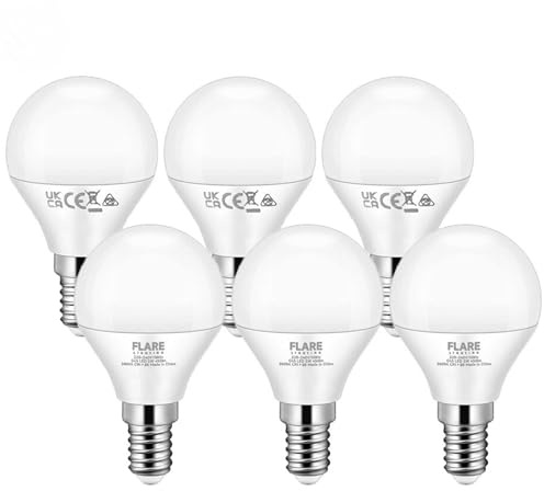 Flare Lightning E14 LED Light Bulb 60W Equivalent (6 Pack), Small Screw Light Bulb Cool White 6500k, 9W Energy Saving and Super Bright, SES E14 Bulb, G45 LED Bulb, 450 Lumens, Non-Dimmable