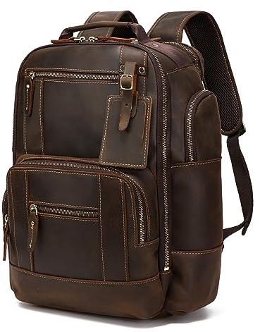 LANNSYNE Vintage-Rucksack aus echtem Leder, 15,6 Zoll (39,6 cm), für Camping, Reisen, 24 l, Helles Braun, Leder-Rucksack für 39,6 cm (15,6 Zoll) Laptops