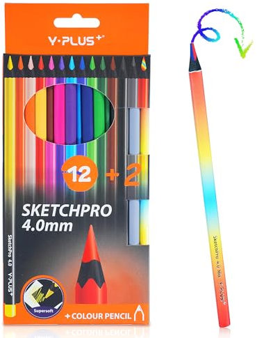 Buntstifte für Erwachsene und Kinder, 12+2 Bundstifte Set, Sketchpro 4.0mm Farbstifte