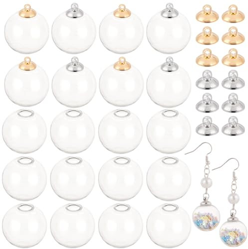 PH PandaHall 30 ensembles de Pendentifs de Bouteilles en Verre 20mm Mini Bouteilles Globe en Verre Transparent 8mm Boule de Souhait Vide avec Bouchon en Laiton pour Boucle D'Oreille Pendentif Bijoux