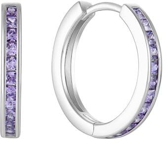 Starchenie Creolen Ohrringe 925 Silber mit Amethyst Zirkonia für Damen Huggie Ohrhänger Hypoallergen Schmuck Geschenk