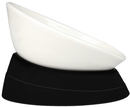Bulldog Bowl Anti-Slip Dog Cat Dish Detachable Ceramic Dog Bowl Pet Sterile Tilted Pet Feeder Slope Bas (Black(White Ceramic Bowl), 2 Cup (Small/Medium Dog))