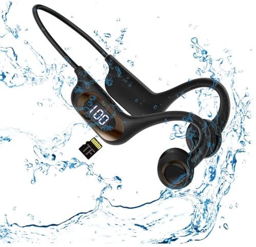 Bone Conduction Headphones,Wireless Bluetooth Open Ear Headphones with Mic,Waterproof Sports Earphones Power Display TF Card Slot Sweatproof Earphones for for Sports,Running,Hiking,Cycling (Black)