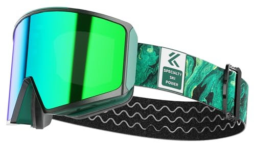 KAPVOE Skibrille Snowboard Brille für Brillenträger Herren Damen Jugend Schneebrille OTG 100% UV-Schutz Ski Goggles mit Magnet-Wechselsystem Kompatibler Helm Anti Fog Ski brille für Skifahren Grün 08
