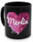 printplanet - Tasse Schwarz mit Namen Merlin - Motiv: Painted Heart - Namenstasse, Kaffeebecher, Mug, Becher, Kaffeetasse