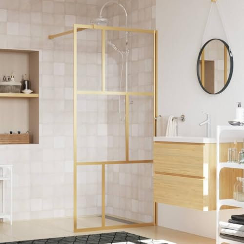 Rainery Paroi de Douche avec Verre ESG Transparent doré 90x195 cm Paroi de Douche, Panneau Écran de Douche pour Salle de Bain Type 3