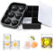 Silicone Ice Cube Tray Set of 2, Large Square Ice Cube Mould and Sphere Maker with Lid and Funnel, Flexible Easy-Release, Reusable BPA Free Ice Cube Tray for Whiskey, Cocktail and Drink, Black