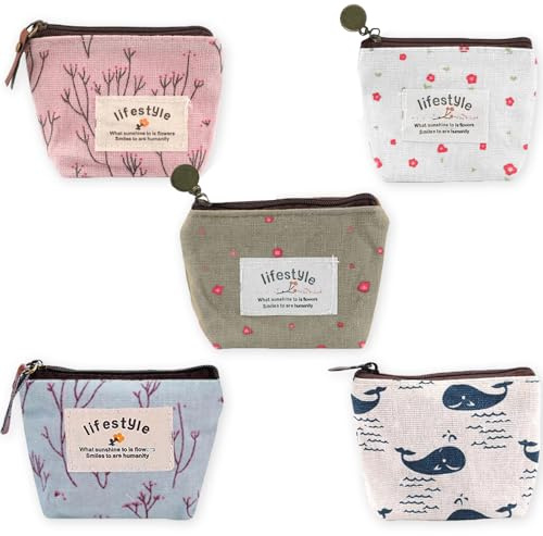 JOOTUEPO Lot de 5 Petits Portefeuilles pour Femmes, Mini Porte-Monnaie pour Femmes, Petit Portefeuille avec Fermeture éclair, Trousse de Maquillage, Porte-Monnaie Portable pour Femme