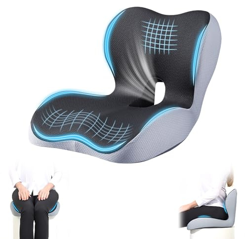 Exsink Cojin Silla Oficina,Cojin Coxis Espuma de Memoria | 2 en 1 Cojín de Asiento y Almohada de Apoyo Lumbar,Ortopédico, para Silla Oficina, Coche, Alivio del Dolor y la Ciática