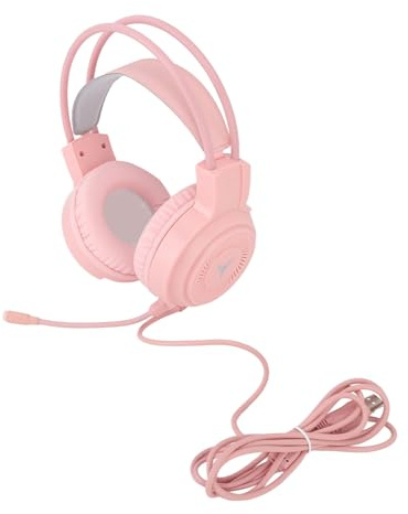Acouto Gaming Headset RGB Lighting 7.1 Channel Surround Sound USB and 3.5mm Dual Jack Wired Gaming Headphone for PC Console Laptop Pink with 50mm Speaker Unit Fully System Immersive (Pink)