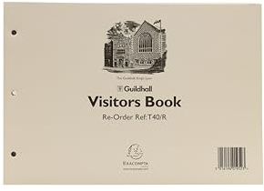 Exacompta - Ref T40/RZ - Guildhall - Loose-Leaf Visitors Book 50 Refill Sheets, A4 210 x 297mm, 18 Entries Per Page, Compatible with T40Z - Date, Time, Badge, Name, Company, Car Reg., White