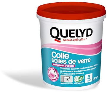 Quelyd Colle Toiles de Verre – Colle Avec Indicateur Coloré – Prête à l'Emploi – Tous Supports Muraux – Toutes Pièces dont Cuisines et Salles de Bain – Sans Solvant – Pot de 1 kg (5 m²)