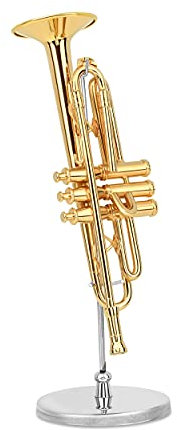 Broadway Gifts Gold Trumpet with Case and Stand Musical Instrument Replica Mini Figurine 5 Inch