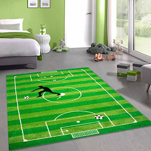 CARPETIA Kinderteppich Spielteppich Jungen Kinderzimmer Teppich Fußball grün Größe 140x200 cm